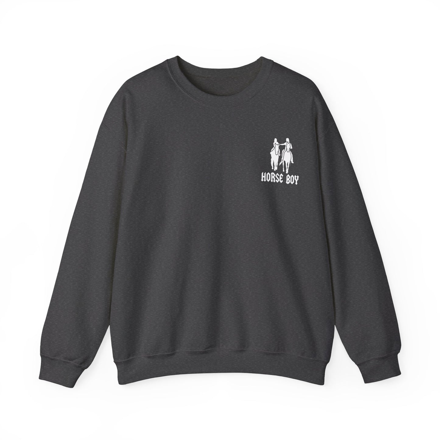 Horse Boy Logo Small White - Unisex Heavy Blend™ Crewneck Sweatshirt