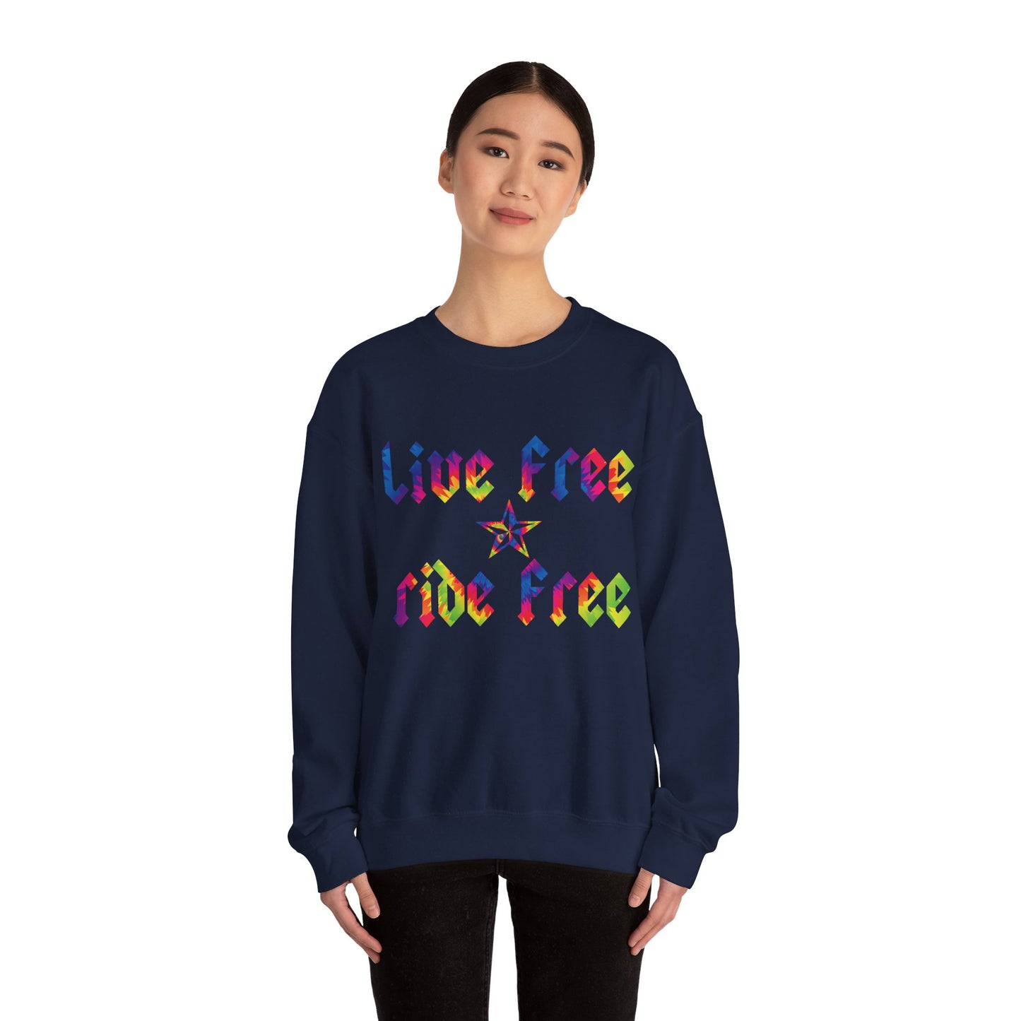 Live Free Ride Free Tie Dye Unisex Heavy Blend™ Crewneck Sweatshirt