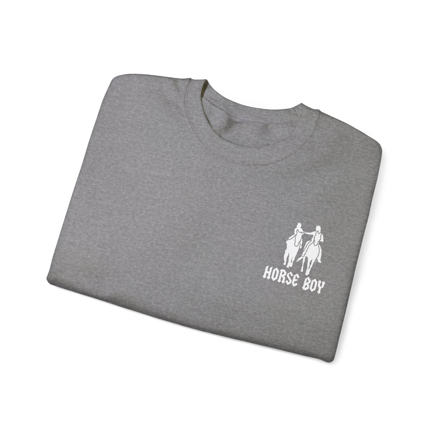 Horse Boy Logo Small White - Unisex Heavy Blend™ Crewneck Sweatshirt