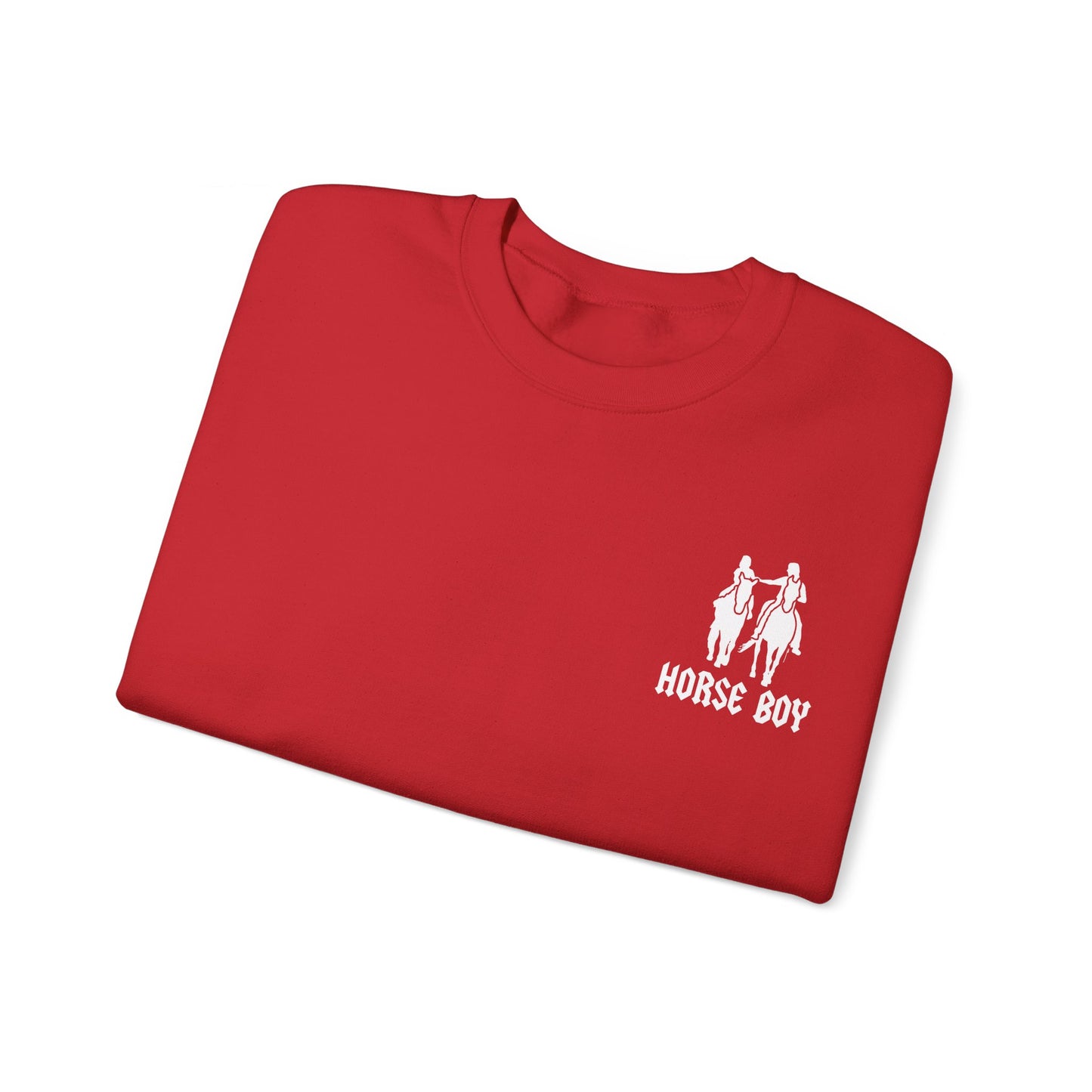 Horse Boy Logo Small White - Unisex Heavy Blend™ Crewneck Sweatshirt