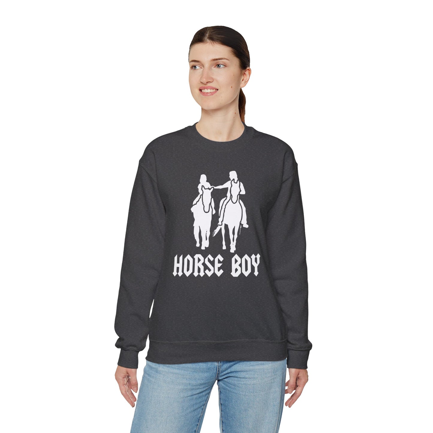 Horse Boy Logo White - Unisex Heavy Blend™ Crewneck Sweatshirt