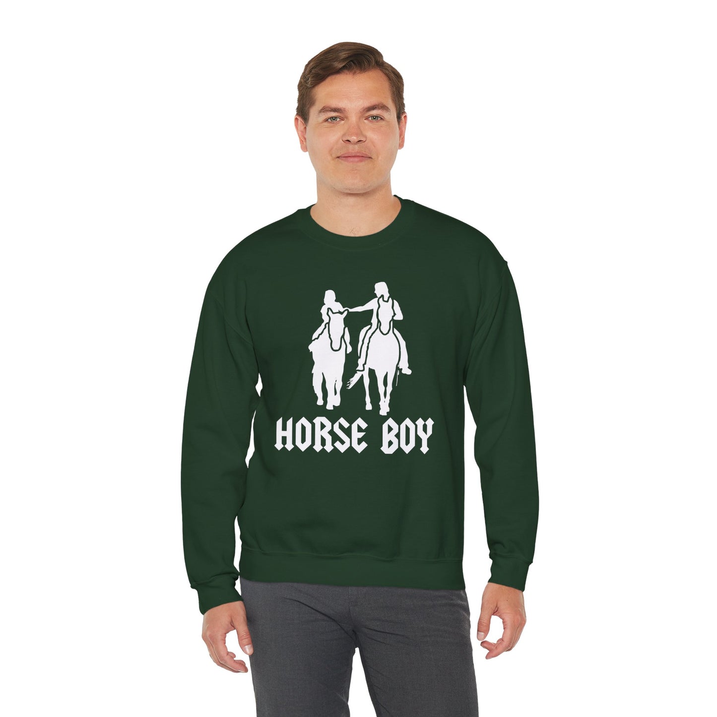 Horse Boy Logo White - Unisex Heavy Blend™ Crewneck Sweatshirt