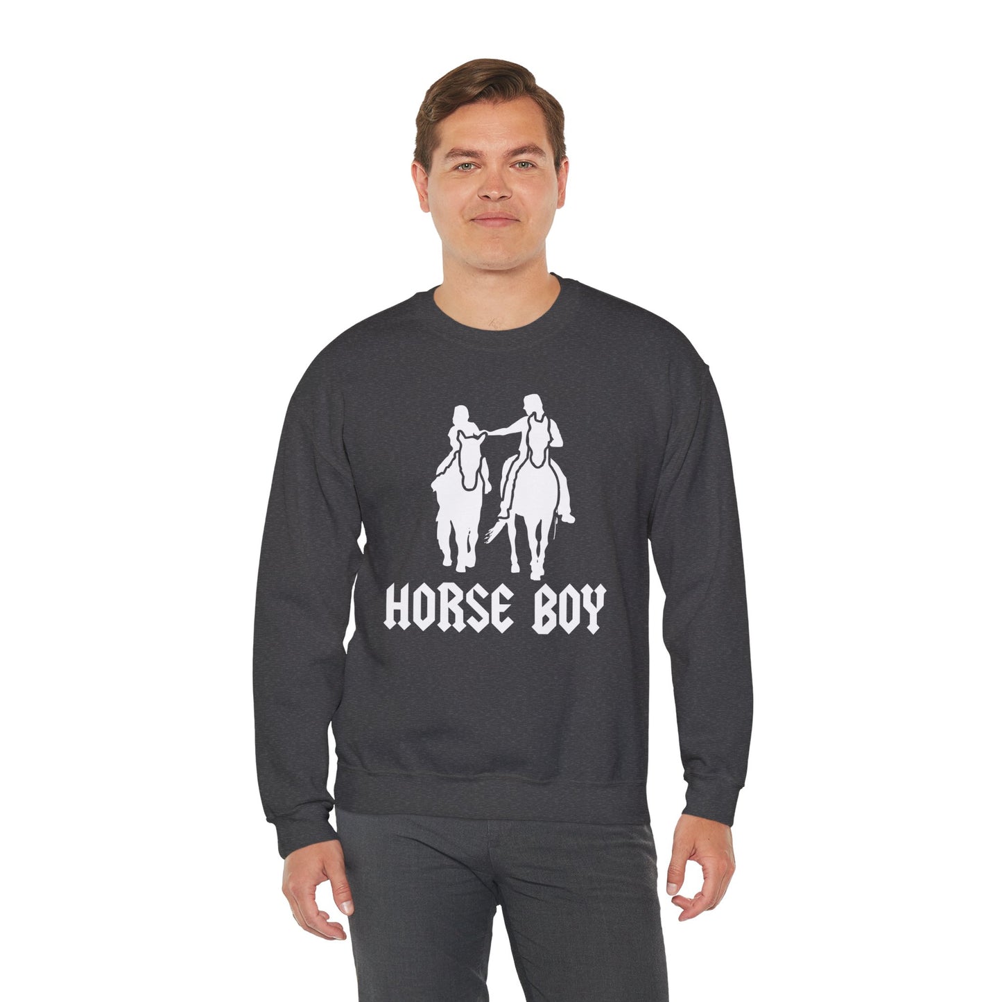 Horse Boy Logo White - Unisex Heavy Blend™ Crewneck Sweatshirt