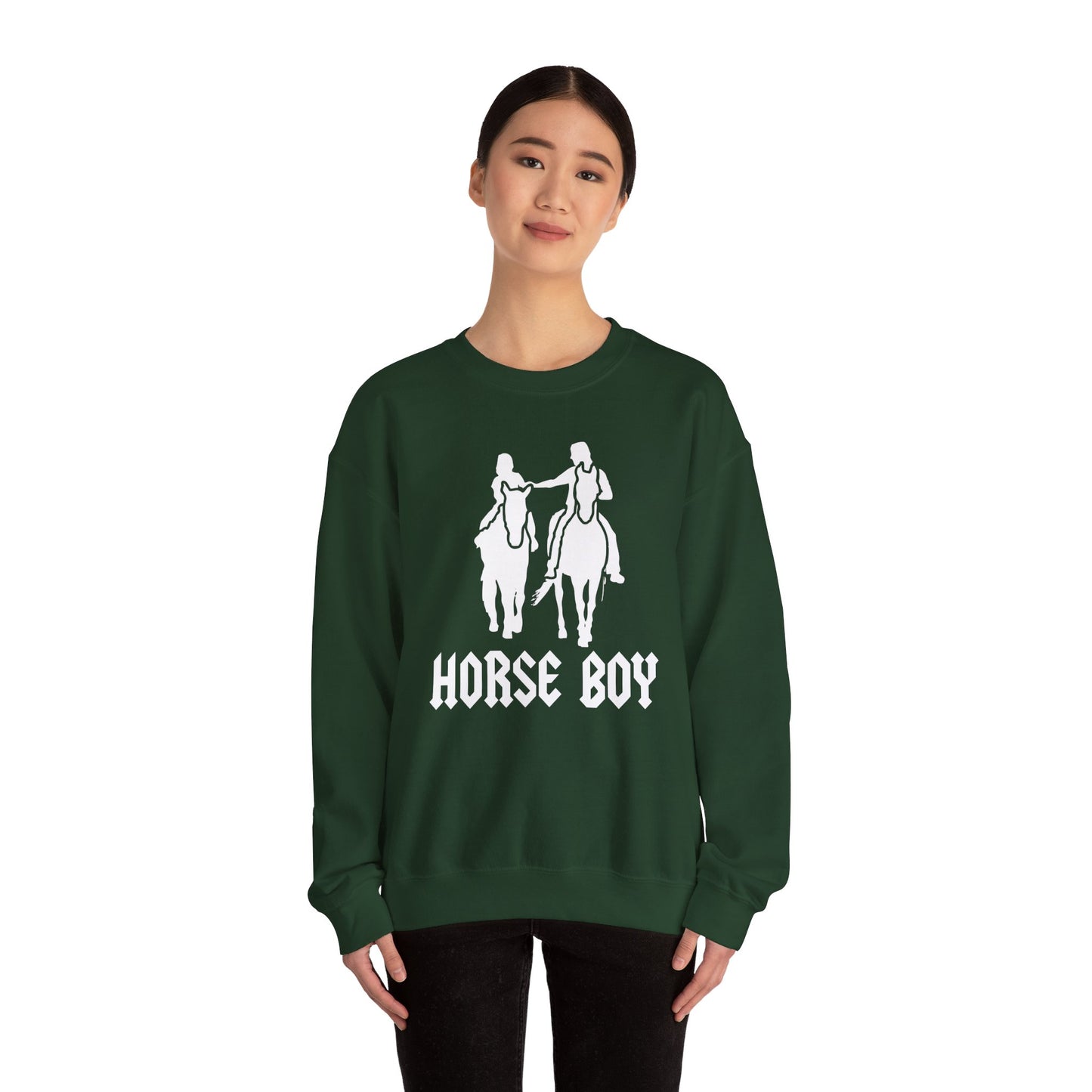 Horse Boy Logo White - Unisex Heavy Blend™ Crewneck Sweatshirt