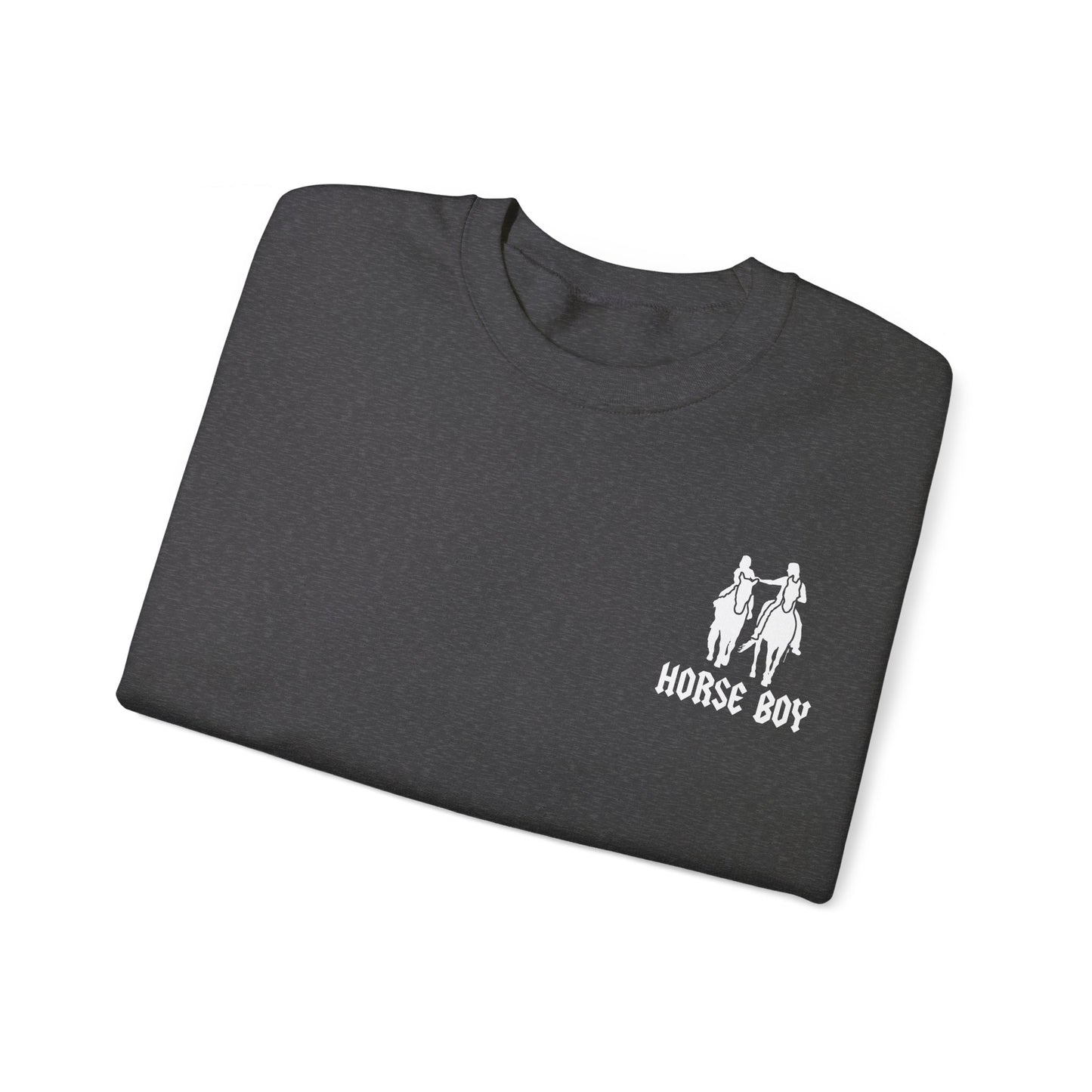 Horse Boy Logo Small White - Unisex Heavy Blend™ Crewneck Sweatshirt