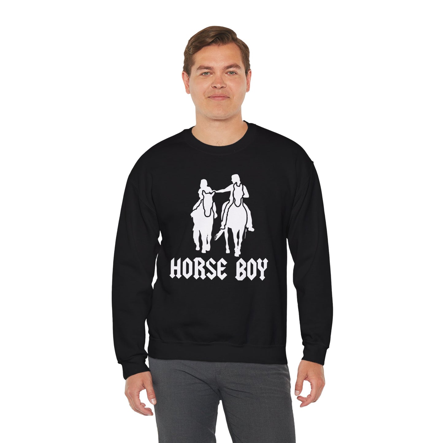 Horse Boy Logo White - Unisex Heavy Blend™ Crewneck Sweatshirt