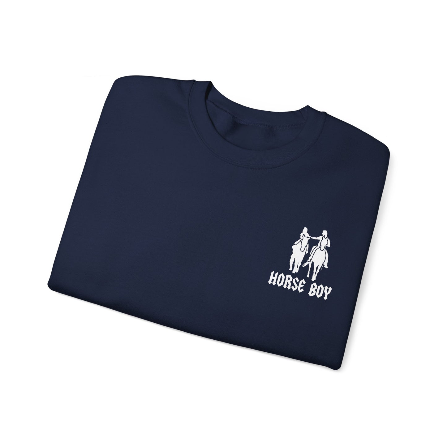 Horse Boy Logo Small White - Unisex Heavy Blend™ Crewneck Sweatshirt