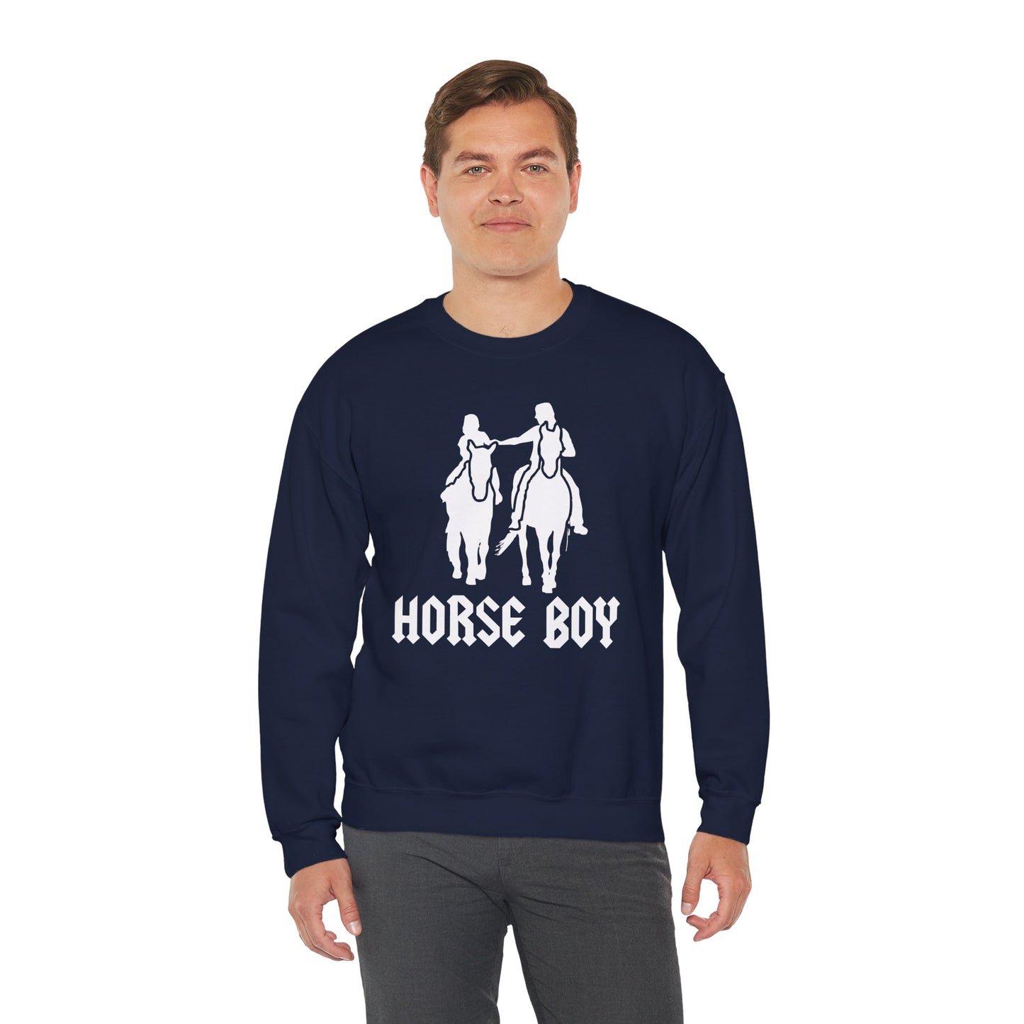 Horse Boy Logo White - Unisex Heavy Blend™ Crewneck Sweatshirt