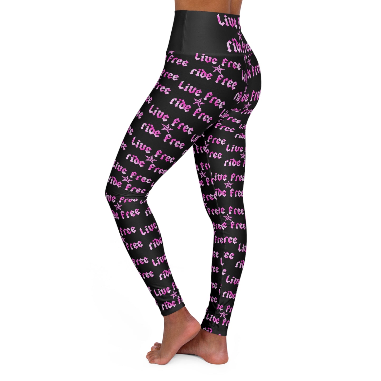 Live Free Ride Free Pink Tie Dye - High Waisted Yoga Leggings (AOP)