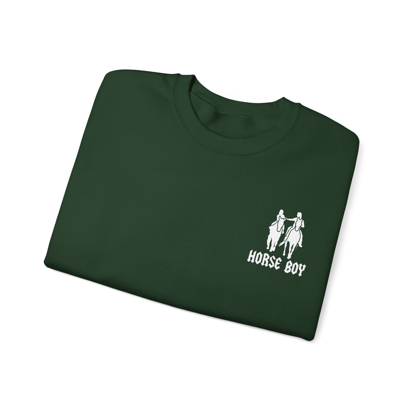 Horse Boy Logo Small White - Unisex Heavy Blend™ Crewneck Sweatshirt