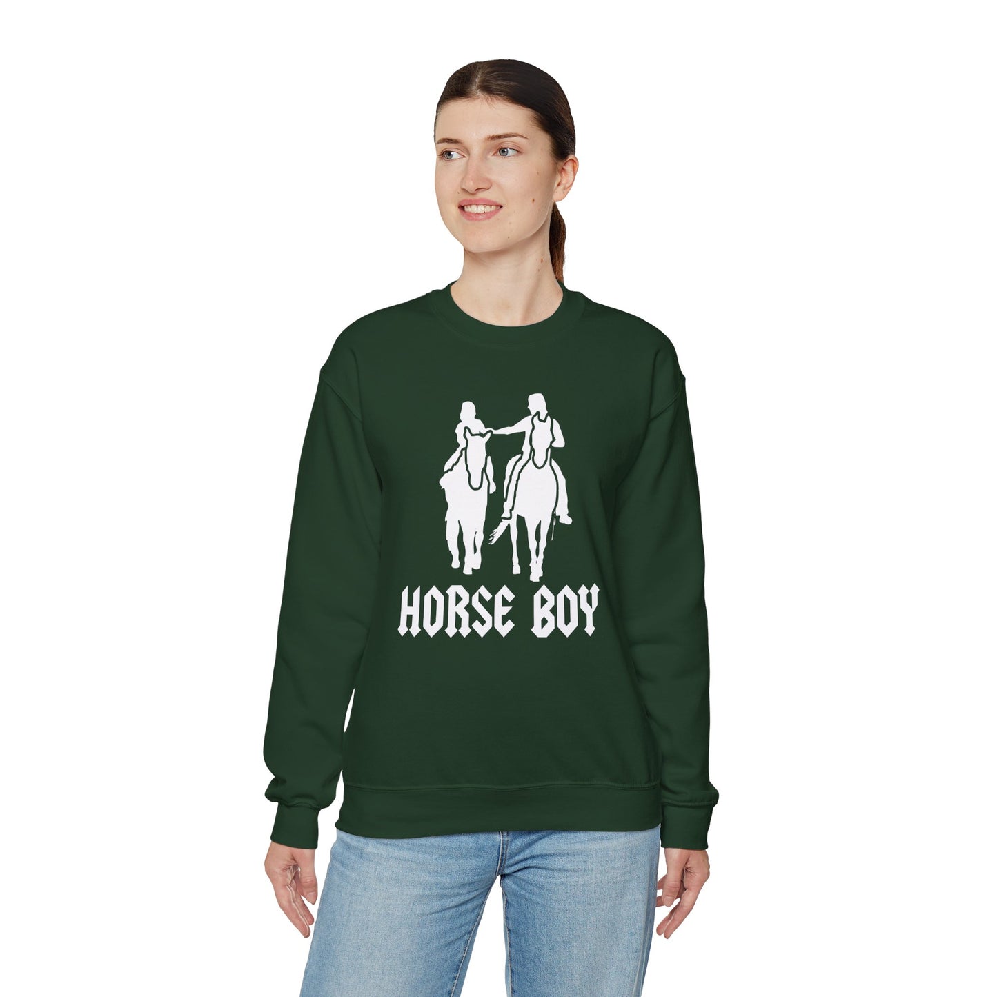 Horse Boy Logo White - Unisex Heavy Blend™ Crewneck Sweatshirt
