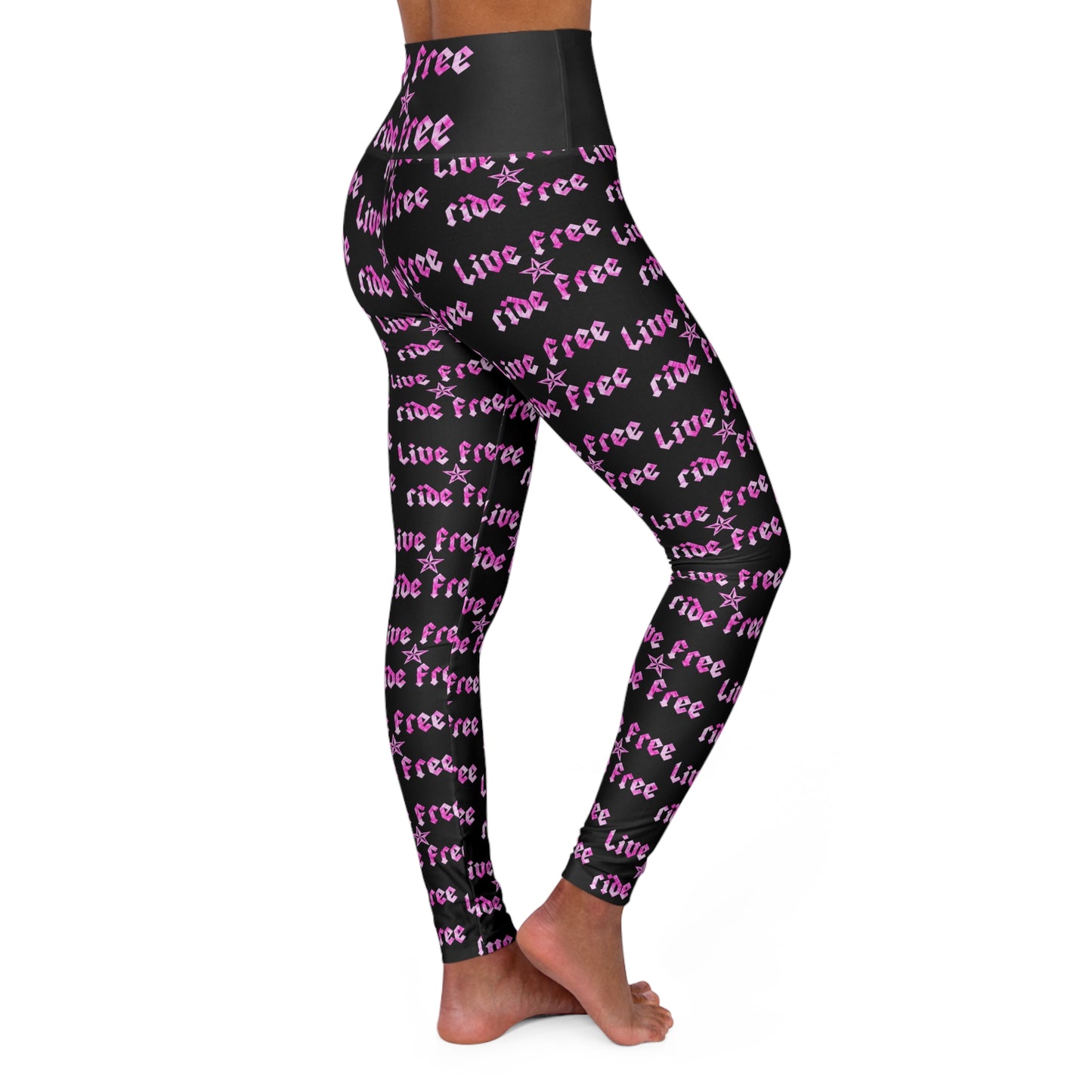 Live Free Ride Free Pink Tie Dye - High Waisted Yoga Leggings (AOP)