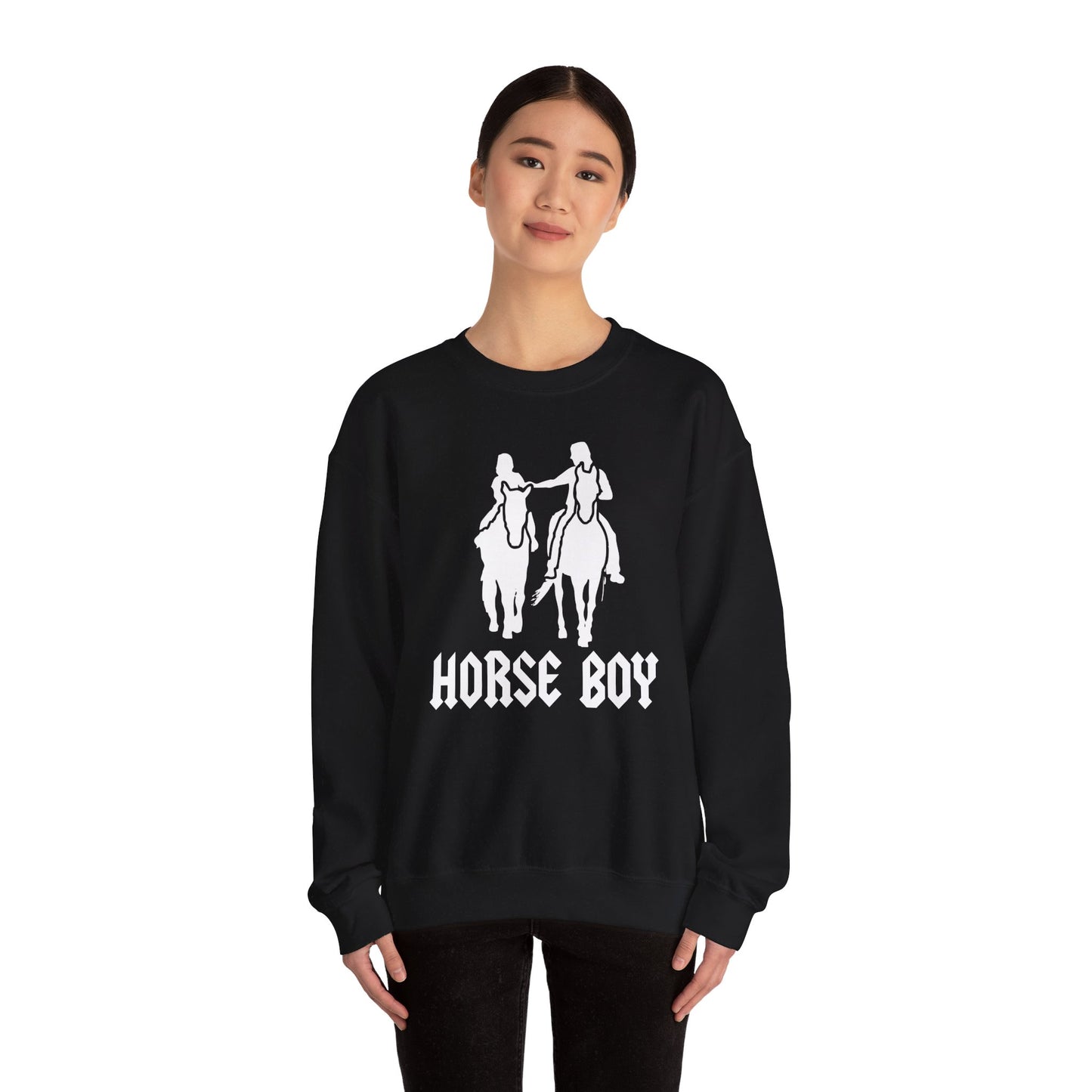 Horse Boy Logo White - Unisex Heavy Blend™ Crewneck Sweatshirt