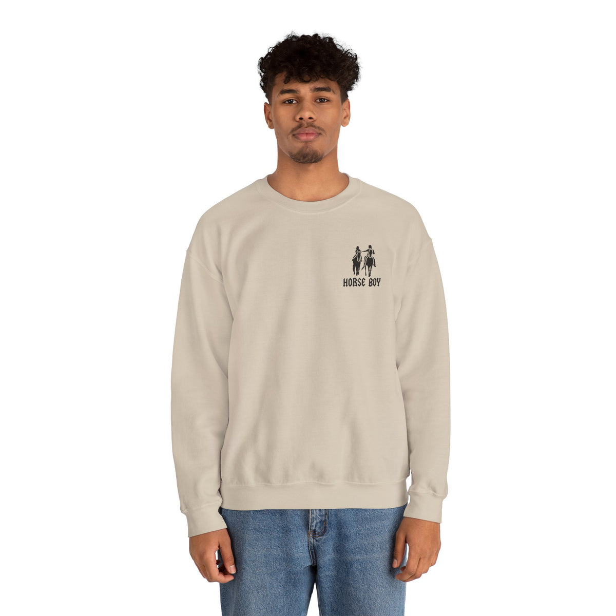 Horse Boy Crewneck Sweatshirt — "Live Free • Ride Free" Back Print