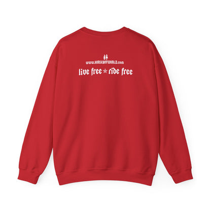 Horse Boy Crewneck Sweatshirt — Live Free, Ride Free on back