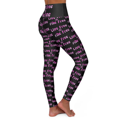 Live Free Ride Free Pink Tie Dye - High Waisted Yoga Leggings (AOP)
