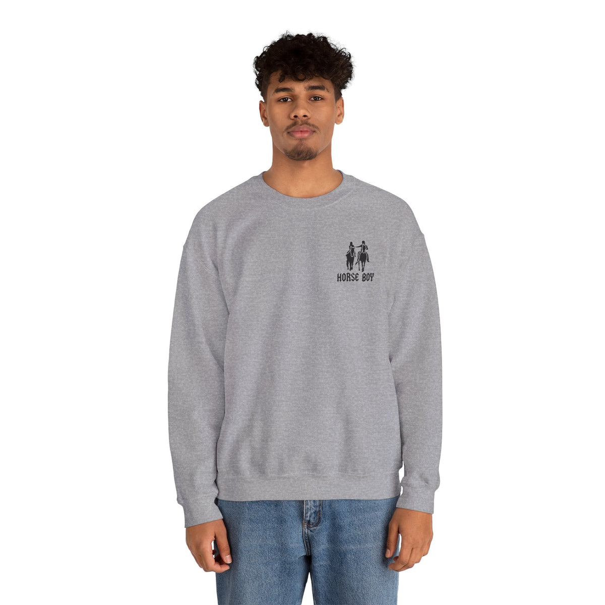 Horse Boy Crewneck Sweatshirt — "Live Free • Ride Free" Back Print