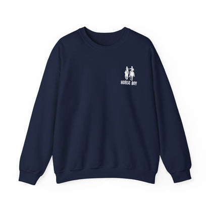 Horse Boy Logo Small White - Unisex Heavy Blend™ Crewneck Sweatshirt
