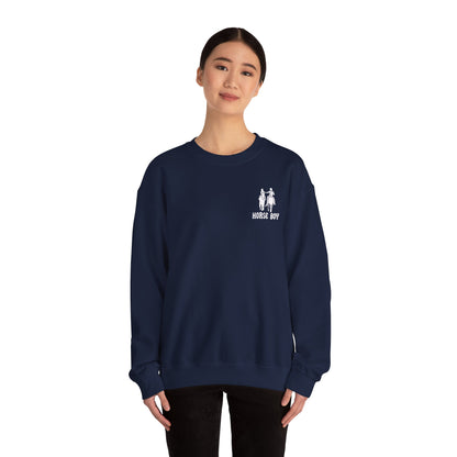 Horse Boy Logo Small White - Unisex Heavy Blend™ Crewneck Sweatshirt