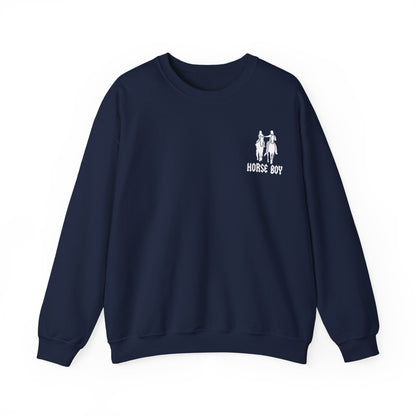 Horse Boy Logo Small White - Unisex Heavy Blend™ Crewneck Sweatshirt