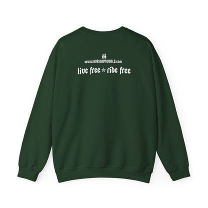 Horse Boy Crewneck Sweatshirt — Live Free, Ride Free on back