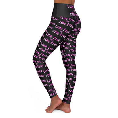 Live Free Ride Free Pink Tie Dye - High Waisted Yoga Leggings (AOP)