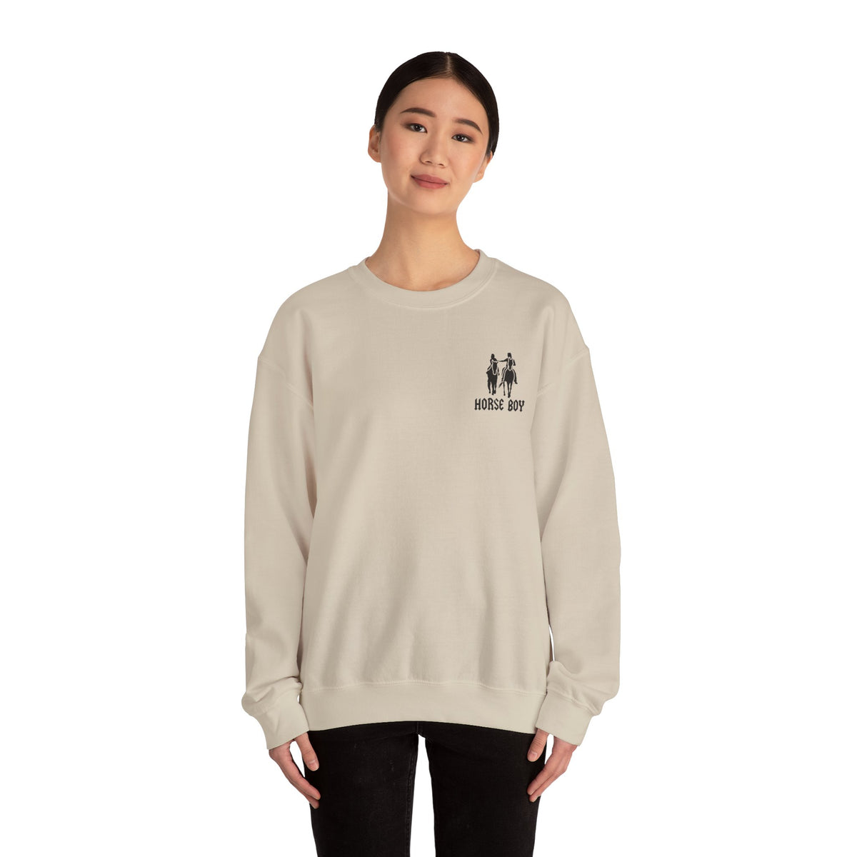 Horse Boy Crewneck Sweatshirt — "Live Free • Ride Free" Back Print