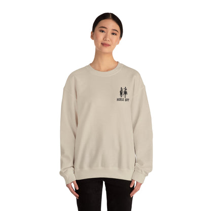 Horse Boy Crewneck Sweatshirt — "Live Free • Ride Free" Back Print