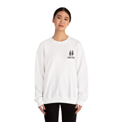 Horse Boy Crewneck Sweatshirt — "Live Free • Ride Free" Back Print