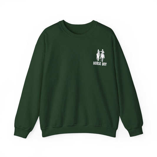 Horse Boy Logo Small White - Unisex Heavy Blend™ Crewneck Sweatshirt